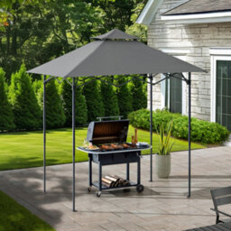 Sunjoy 2.56X1.6 M Grill Gazebo Double Tier Canopy With Magnetic Led Light, Adjustable Height, Gray - thumbnail 1