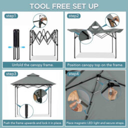 Sunjoy 2.56X1.6 M Grill Gazebo Double Tier Canopy With Magnetic Led Light, Adjustable Height, Gray - thumbnail 8