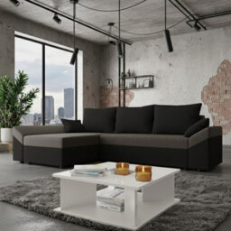 Dante L Modern Corner Sofa Bed Universal L Shape Couch With Guest Sleep Function Storage Durable Fabric Black And Dark Grey
