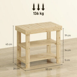 Homcom 3-Tier Bamboo Shoe Bench With 2 Shelves For Entryway, Wood Finish - thumbnail 3