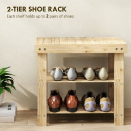 Homcom 3-Tier Bamboo Shoe Bench With 2 Shelves For Entryway, Wood Finish - thumbnail 4
