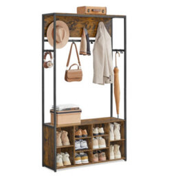 LEDREM Hall Tree With Bench And Shoe Storage, Coat Rack With Shoe Bench, Hallway Furniture,  Rustic Brown And Ink Black - thumbnail 2