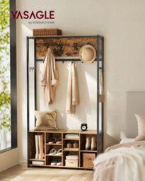 LEDREM Hall Tree With Bench And Shoe Storage, Coat Rack With Shoe Bench, Hallway Furniture,  Rustic Brown And Ink Black - thumbnail 3