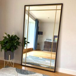 Jōbū Jobu Home - Aimi - Full Length Black & Gold Metal Rectangle Window Mirror - 180Cm X 105Cm