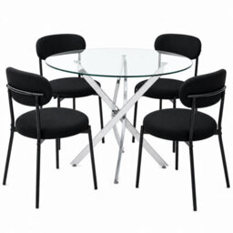 Oira Homes Modern 4 Seater Dining Table Set With Round Glass Dining Table And 4 Black Velvet Chairs - thumbnail 1
