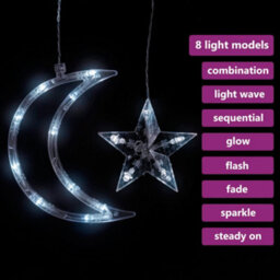 Berkfield Star And Moon Fairy Lights Remote Control 138 Led Cold White - thumbnail 3
