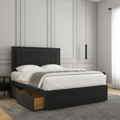 REGIONAL FURNISHINGS Black Plush Velvet Divan Bed Set Upholstered 24Inch Headboard & Mattress No Drawers In Single Double King 4Ft6 6Ft Sizes - image 1