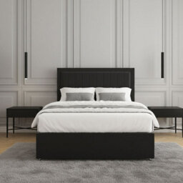REGIONAL FURNISHINGS Black Plush Velvet Divan Bed Set Upholstered 24Inch Headboard & Mattress No Drawers In Single Double King 4Ft6 6Ft Sizes - thumbnail 3