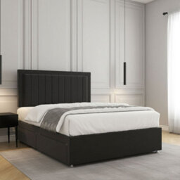 REGIONAL FURNISHINGS Black Plush Velvet Divan Bed Set Upholstered 24Inch Headboard & Mattress No Drawers In Single Double King 4Ft6 6Ft Sizes - thumbnail 2