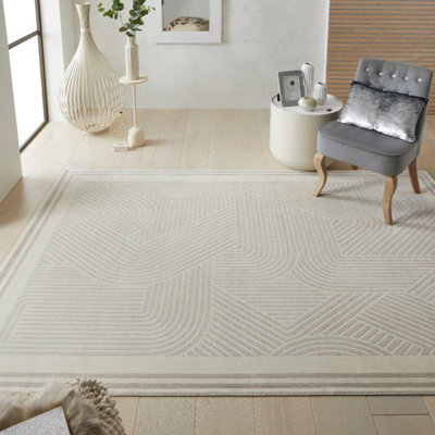 Light Grey Ivory Chequered Geometric Modern Easy To Clean Modern Dining Room Bedroom And Living Room Rug-160Cm X 230Cm - image 1