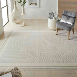 Light Grey Ivory Chequered Geometric Modern Easy To Clean Modern Dining Room Bedroom And Living Room Rug-160Cm X 230Cm - thumbnail 6