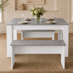 3-Piece Dining Table And Bench Set (Grey And White) - thumbnail 5