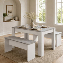 3-Piece Dining Table And Bench Set (Grey And White) - thumbnail 6