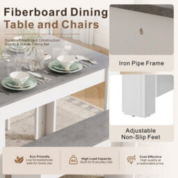 3-Piece Dining Table And Bench Set (Grey And White) - thumbnail 4