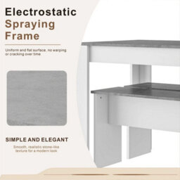 3-Piece Dining Table And Bench Set (Grey And White) - thumbnail 3