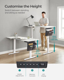 Songmics Standing Table, Electric Desk, Height Adjustable, Spliced Tabletop, 4 Memorable Heights, Classic White And Dove Grey - thumbnail 3