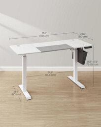 Songmics Standing Table, Electric Desk, Height Adjustable, Spliced Tabletop, 4 Memorable Heights, Classic White And Dove Grey - thumbnail 2