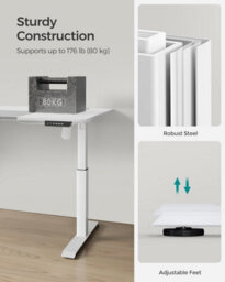 Songmics Standing Table, Electric Desk, Height Adjustable, Spliced Tabletop, 4 Memorable Heights, Classic White And Dove Grey - thumbnail 7