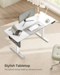 Songmics Standing Table, Electric Desk, Height Adjustable, Spliced Tabletop, 4 Memorable Heights, Classic White And Dove Grey - thumbnail 6