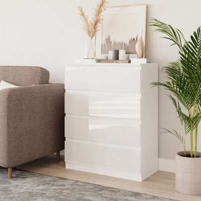 Urbn-Living Urbnliving 90Cm Tall 4 Drawer High Gloss Bedside Chest Of Drawers With Smooth Metal Runner White & White - image 1