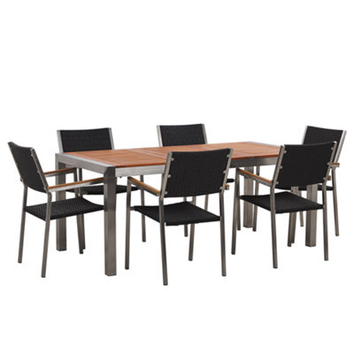 Beliani Garden Dining Set 6 Seater Grosseto Eucalyptus Wood Brown/ Black - image 1