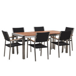 Beliani Garden Dining Set 6 Seater Grosseto Eucalyptus Wood Brown/ Black - thumbnail 1