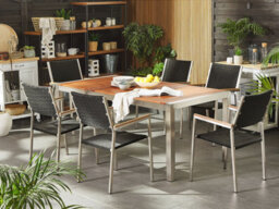 Beliani Garden Dining Set 6 Seater Grosseto Eucalyptus Wood Brown/ Black - thumbnail 2