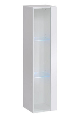 Arte Switch Ww2 White Gloss Hung Display Cabinet 30Cm - Bright Wall-Mounted Showcase With Blue Led Lighting - image 1