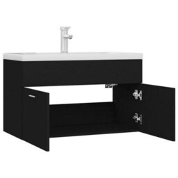 Berkfield Sink Cabinet With Built-In Basin Black Engineered Wood - thumbnail 5