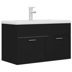 Berkfield Sink Cabinet With Built-In Basin Black Engineered Wood - thumbnail 2