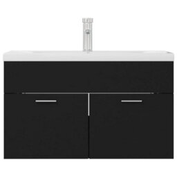 Berkfield Sink Cabinet With Built-In Basin Black Engineered Wood - thumbnail 3