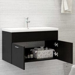 Berkfield Sink Cabinet With Built-In Basin Black Engineered Wood - thumbnail 7