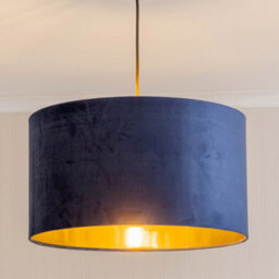 Valuelights Reni Navy Velvet & Gold Inner Drum Ceiling Lamp Shade And Bulb (D)45Cm