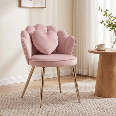 Accent Chair Lotus Back Velvet Upholstered Vanity Chair Armchair Metal Legs Pink - image 1