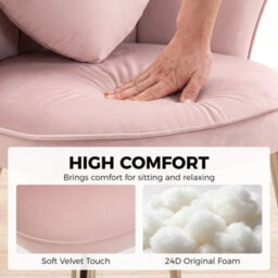 Accent Chair Lotus Back Velvet Upholstered Vanity Chair Armchair Metal Legs Pink - thumbnail 4