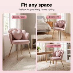 Accent Chair Lotus Back Velvet Upholstered Vanity Chair Armchair Metal Legs Pink - thumbnail 6