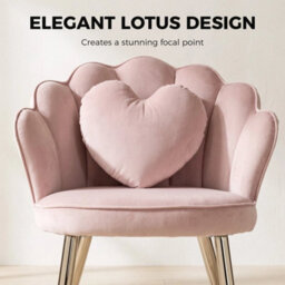 Accent Chair Lotus Back Velvet Upholstered Vanity Chair Armchair Metal Legs Pink - thumbnail 3