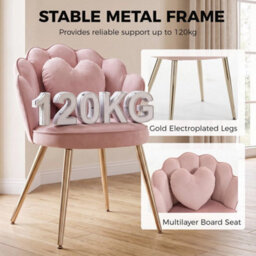 Accent Chair Lotus Back Velvet Upholstered Vanity Chair Armchair Metal Legs Pink - thumbnail 5