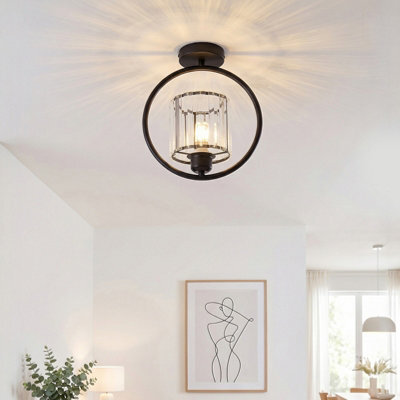 Komore Black Iron Circular Frame Ceiling Light Crystal Flush Light - image 1