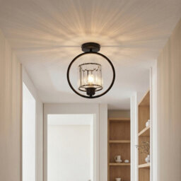 Komore Black Iron Circular Frame Ceiling Light Crystal Flush Light - thumbnail 6