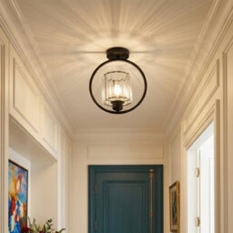 Komore Black Iron Circular Frame Ceiling Light Crystal Flush Light - thumbnail 5