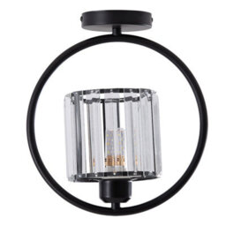 Komore Black Iron Circular Frame Ceiling Light Crystal Flush Light - thumbnail 2