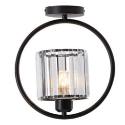 Komore Black Iron Circular Frame Ceiling Light Crystal Flush Light - thumbnail 3