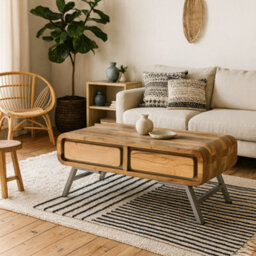 Wyld Haus Los Angeles Reclaimed Wood And Metal Coffee Table With 2 Drawers - thumbnail 2