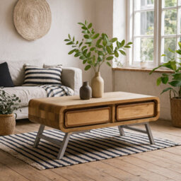 Wyld Haus Los Angeles Reclaimed Wood And Metal Coffee Table With 2 Drawers - thumbnail 1