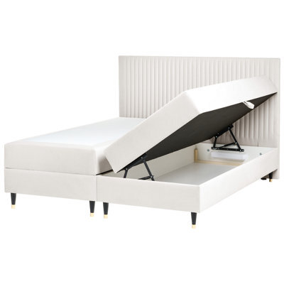 Beliani Divan Bed With Storage Velvet Dame 180 X 200 Cm (Eu Super King) Off-White - image 1