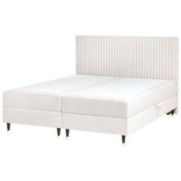 Beliani Divan Bed With Storage Velvet Dame 180 X 200 Cm (Eu Super King) Off-White - thumbnail 4