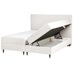 Beliani Divan Bed With Storage Velvet Dame 180 X 200 Cm (Eu Super King) Off-White - thumbnail 1