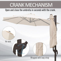 Outsunny 3M Cantilever Parasol Aluminium Garden Umbrella With Crank, Beige - thumbnail 7