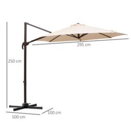 Outsunny 3M Cantilever Parasol Aluminium Garden Umbrella With Crank, Beige - thumbnail 3